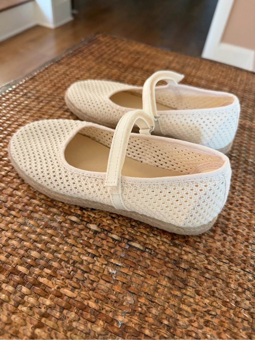 Children's Cream Knit Mary Jane Dress Shoes with Strap
